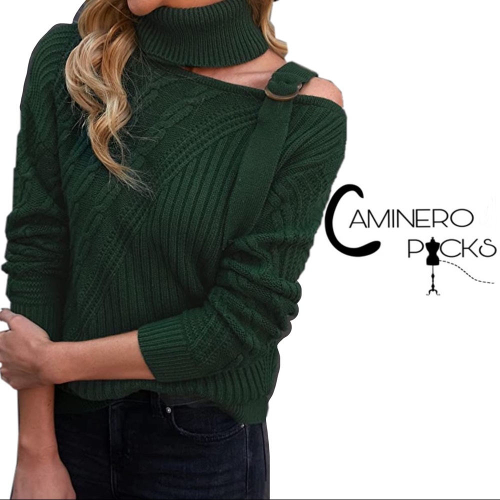 NWT Asymetrical cold shoulder turtle neck knit sweater top, with detail on strap